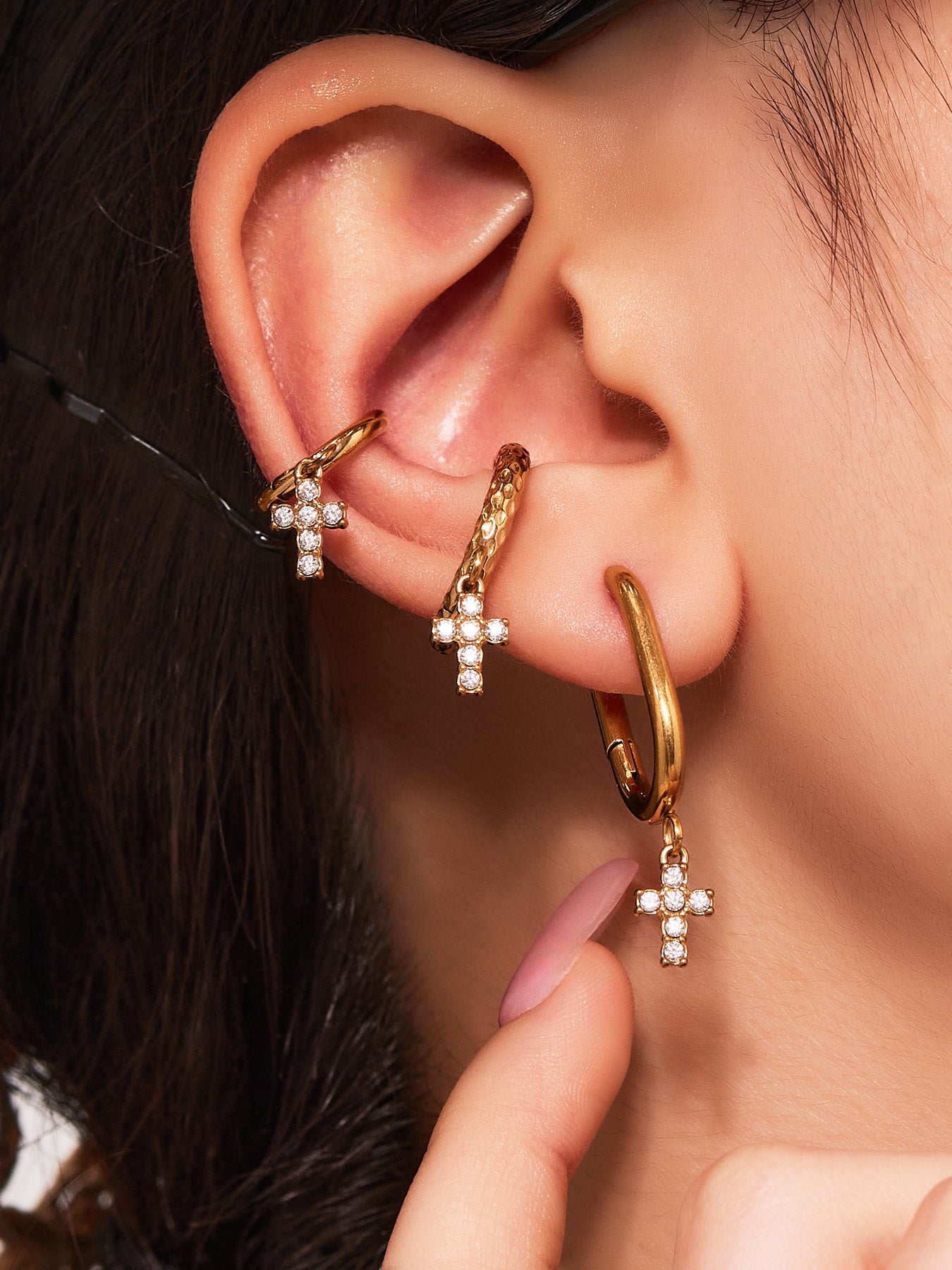 Planderful Zircon Cross Earrings Gold Plated Everyday Genie