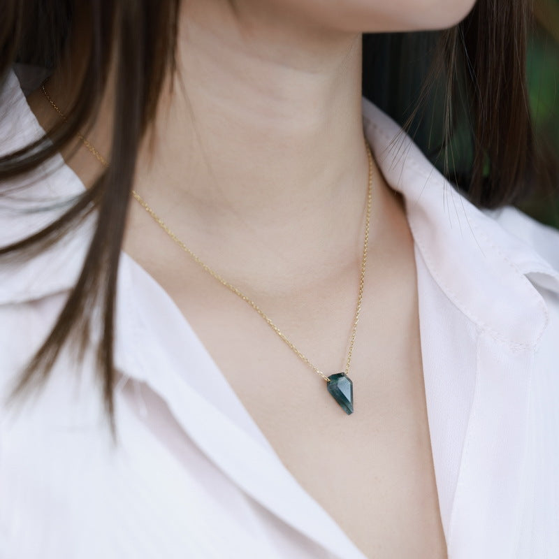 S925 Sterling Silver Moss Agate Pendant Necklace