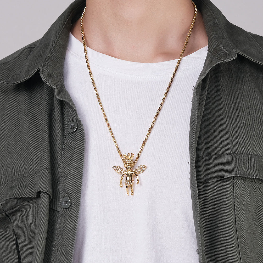 HIPHOP Hip Hop Wear Little Angel Zircon Necklace for Men