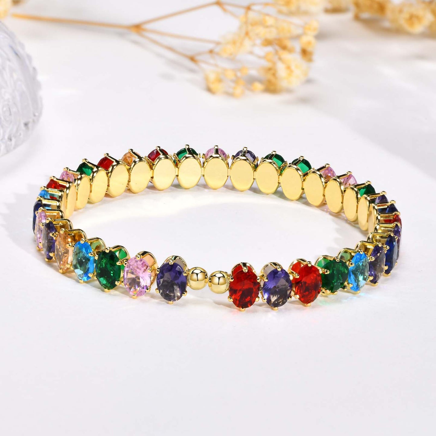 Openable Bracelet Female Gold Copper Colored Oval Zircon Jewelry Wholesale