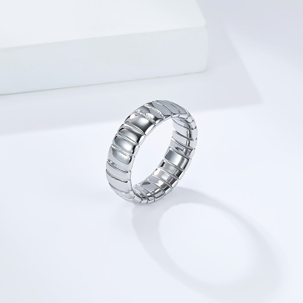 Planderful Everyday Genie Ring With Retro Wave Texture Steel Band For Men Women Sizes 5 To 9 Light Luxury