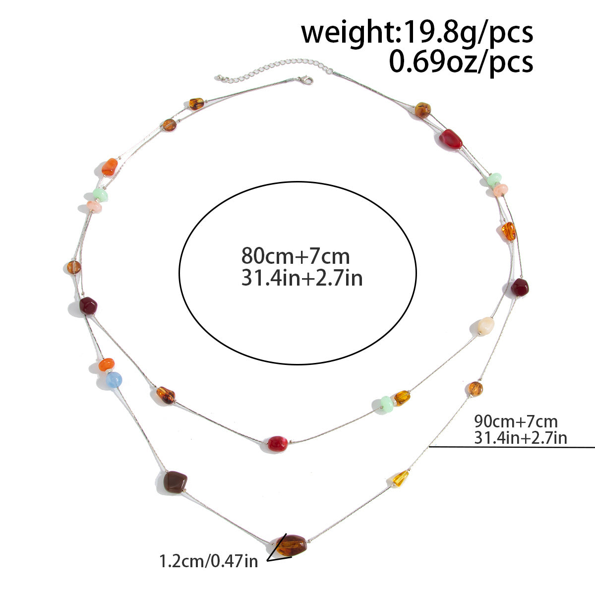 Retro Color Beaded Thin Chain Necklace Holiday Style Double-Layer Mixed Color Long