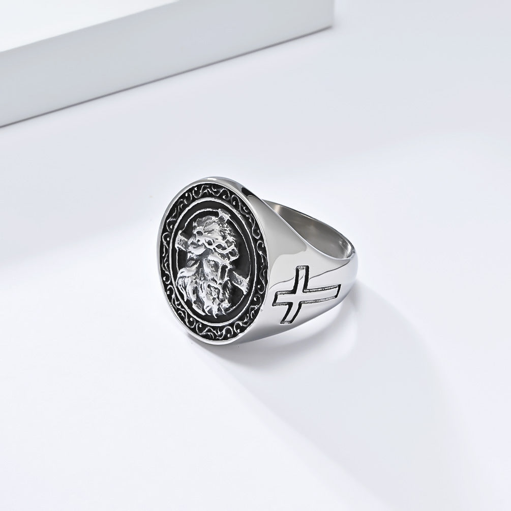 Planderful Stainless Steel Cross Ring For Men Retro Hip Hop Style Personalized Jewelry