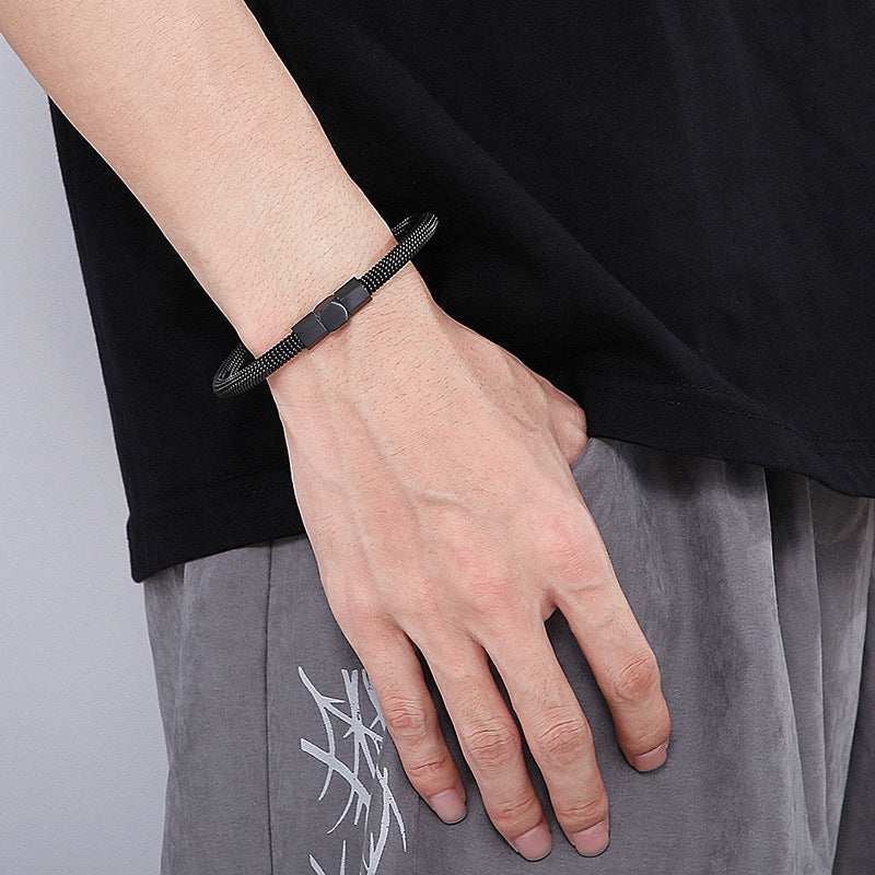 Rock Hip-Hop Spring Cable Opening Titanium Steel Men's Bracelet