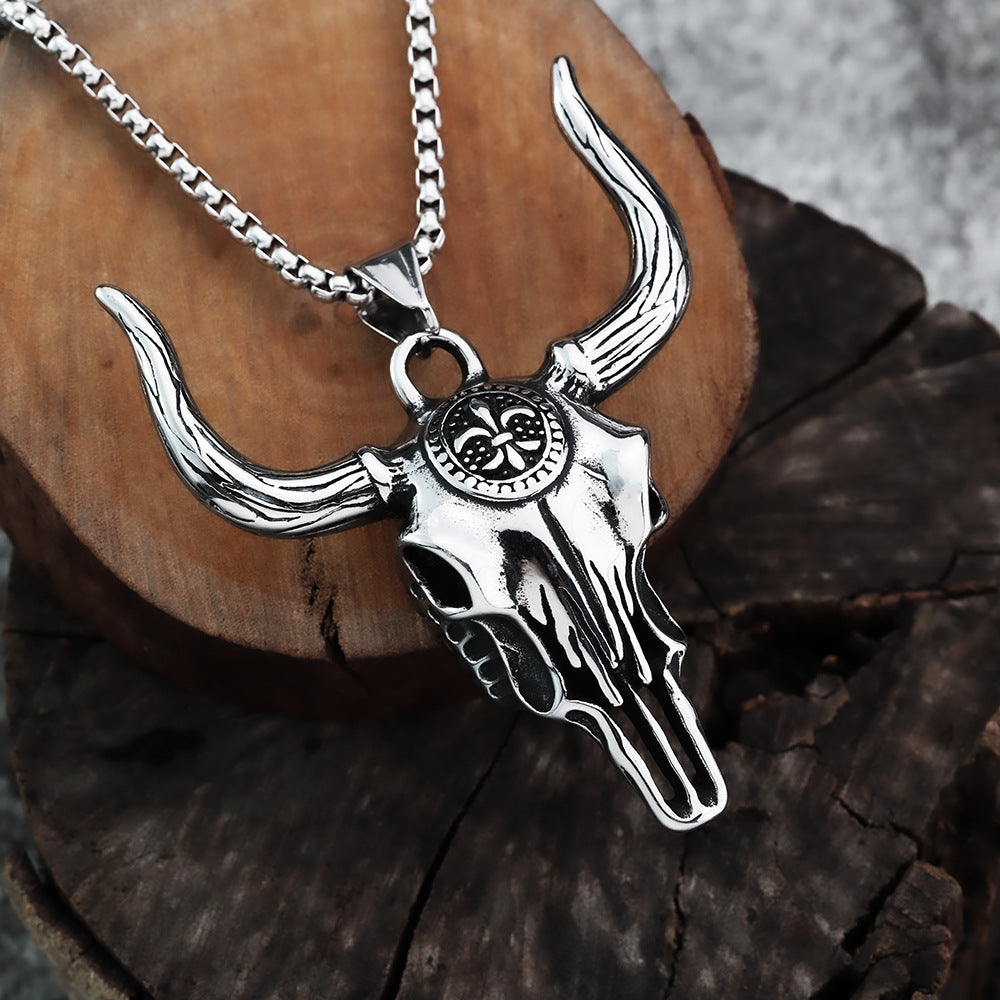 Retro Stainless Steel Men's Pendant Bull Head Necklace