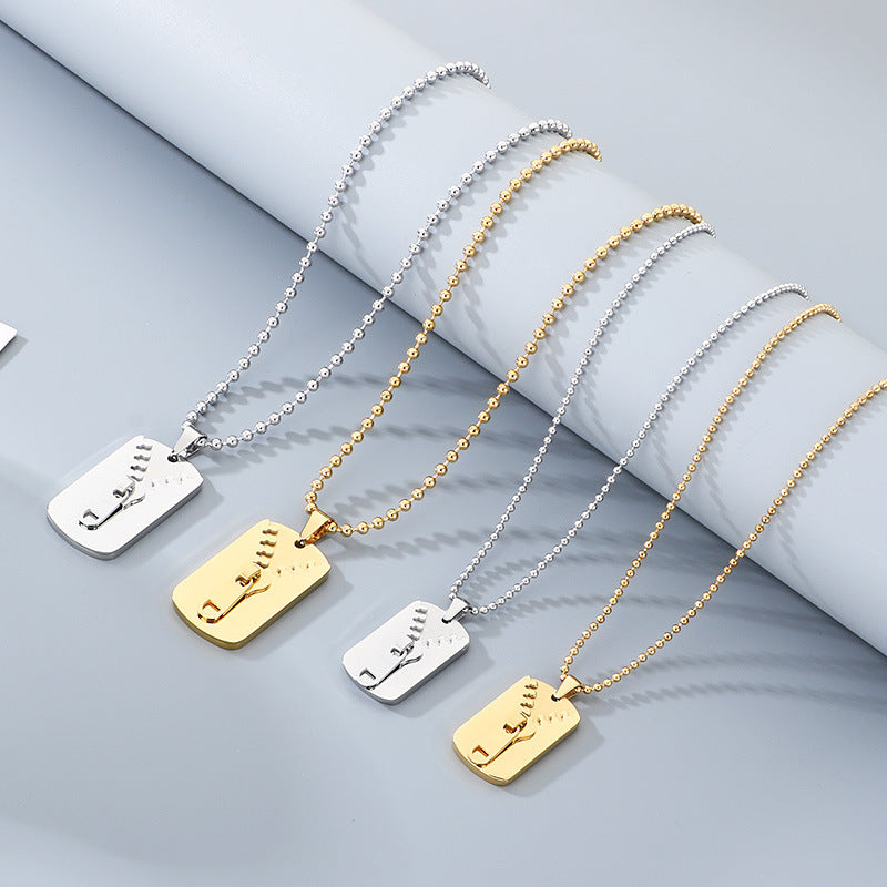 Simple Design Three-Dimensional Zipper, Military Brand Titanium Steel Necklace, Men's And Women'S Couples'