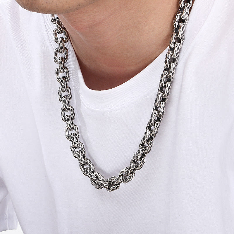 Planderful Mens Punk Necklace Titanium Steel Retro Texture