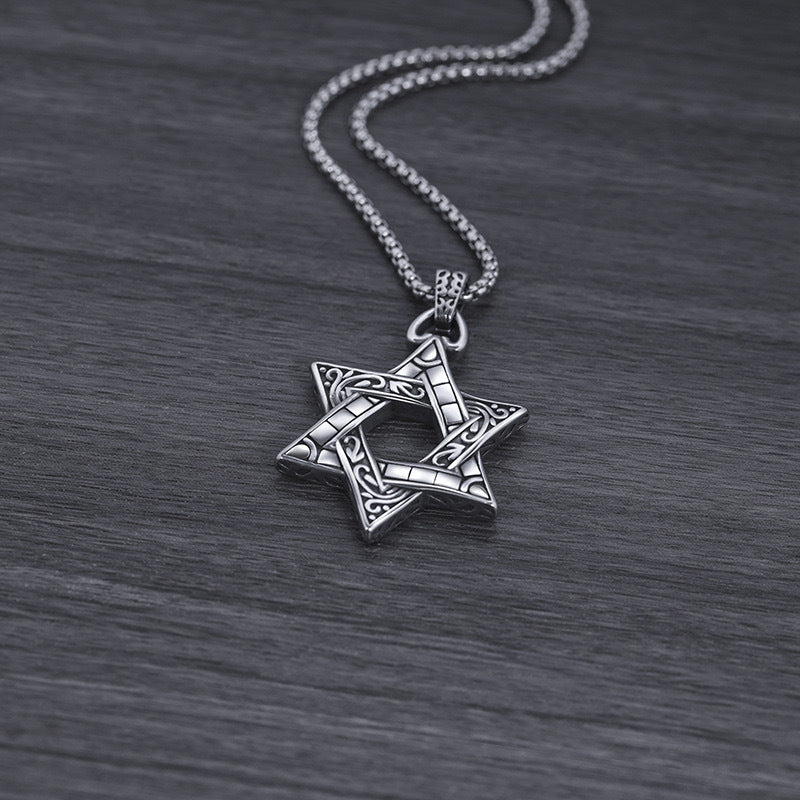 Planderful Hexagram Necklace For Men Durable Titanium Steel Pendant With Urban Hip Hop Style