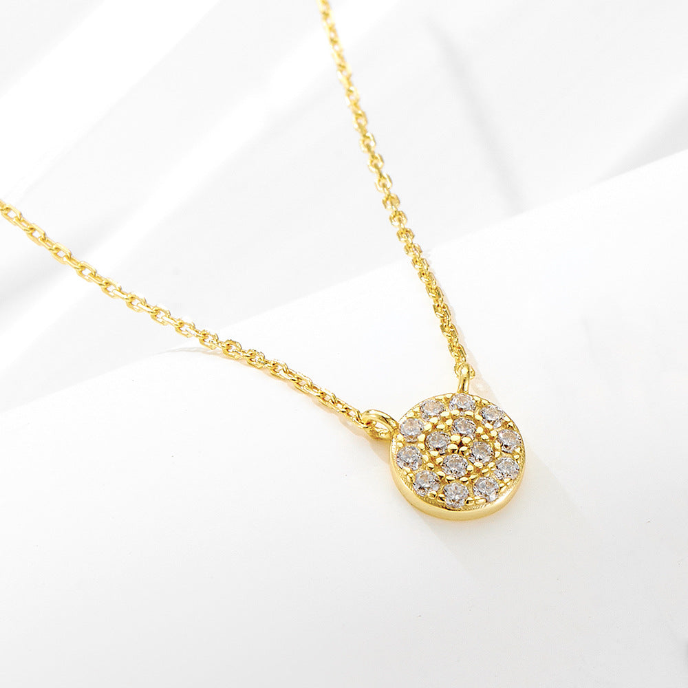 S925 Sterling Silver Classic Round Zircon Pendant Necklace
