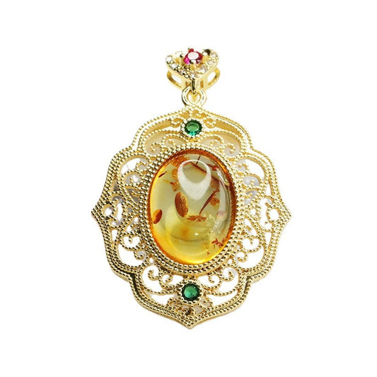 Floral Amber Vintage Zircon Openwork Pendant Necklace