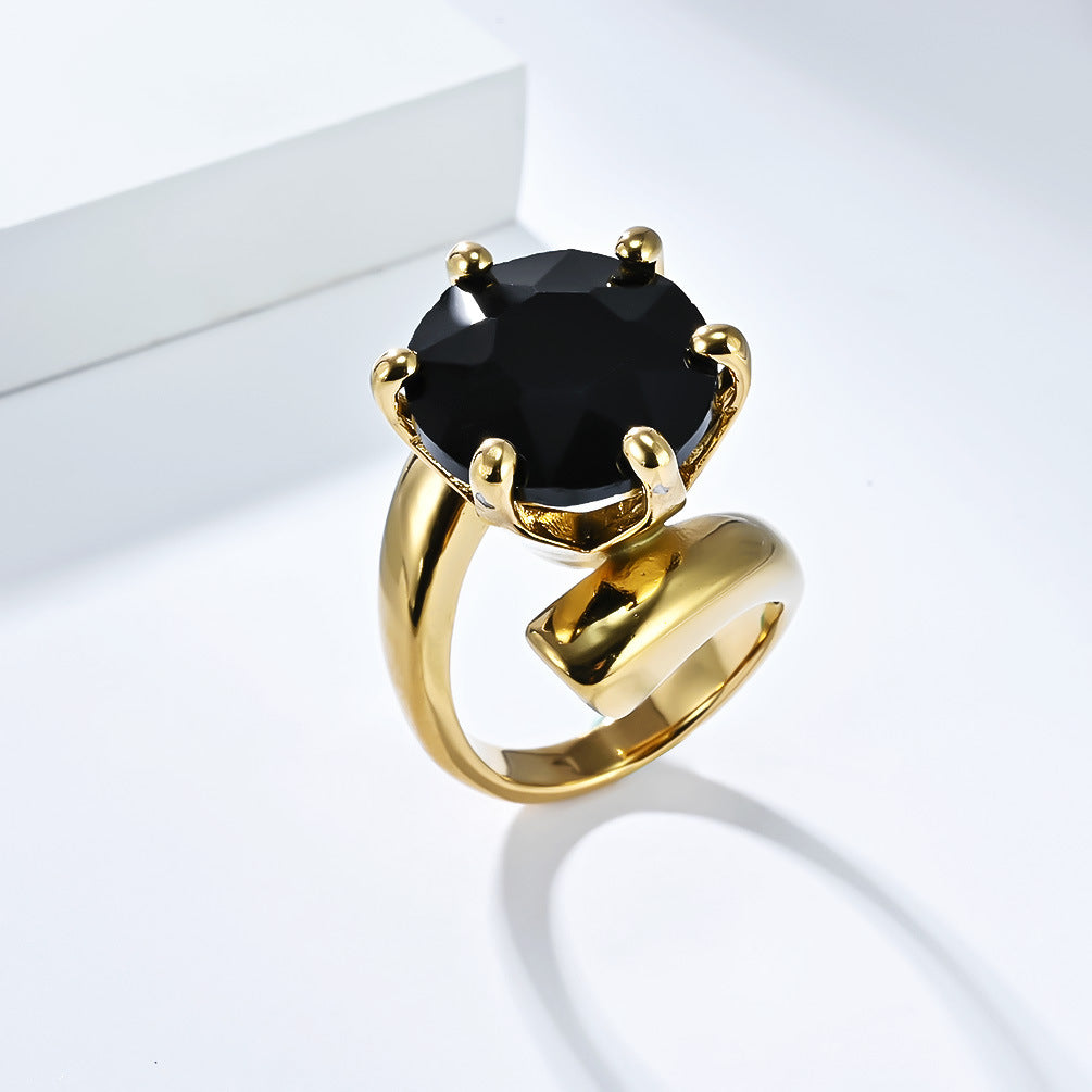 Planderful Zircon Ring For Women Gold Plated Titanium Steel Exaggerated Luxury Temperament