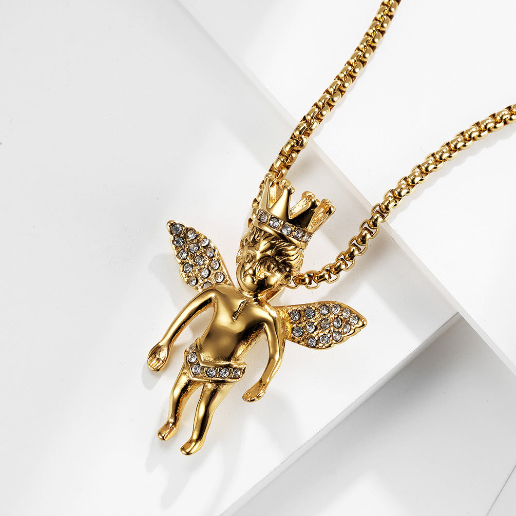 HIPHOP Hip Hop Wear Little Angel Zircon Necklace for Men