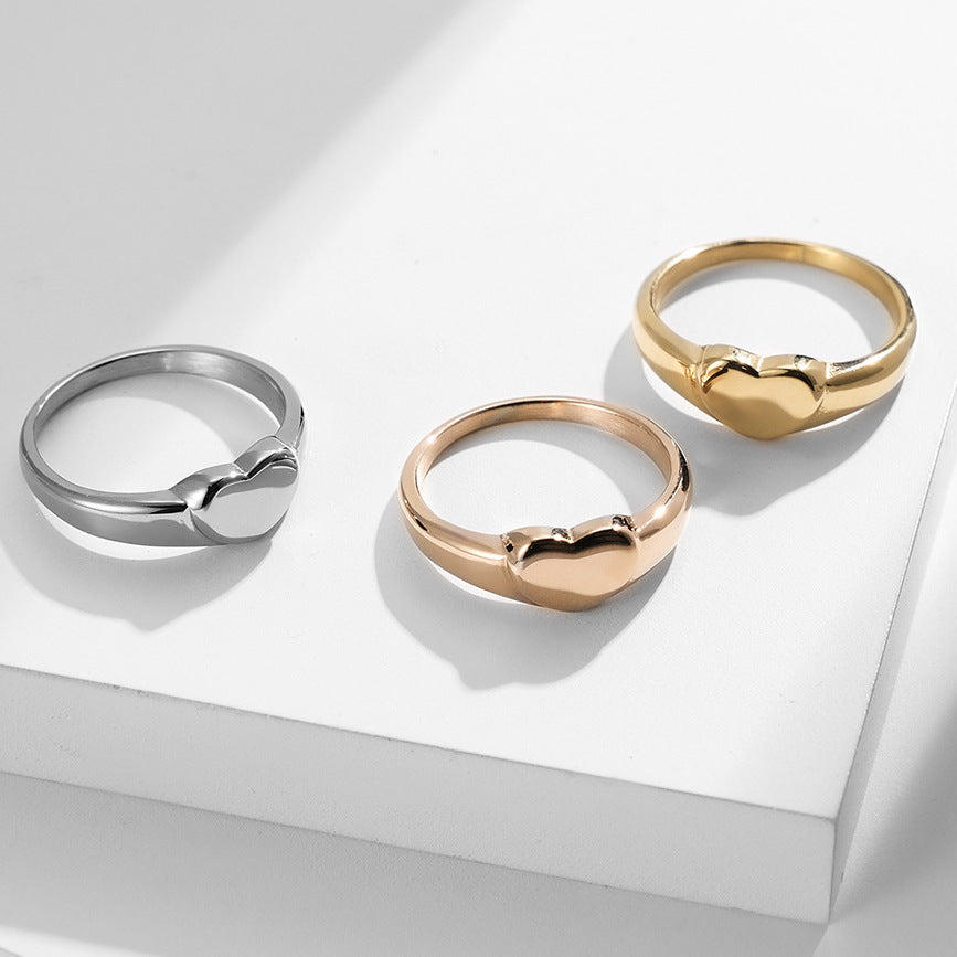 Planderful Heart Shaped Ring For Women Gold Plated Titanium Steel Durable Everyday Jewelry