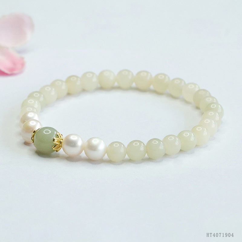 Qingshui Hetian Jade & Freshwater Pearl Bracelet