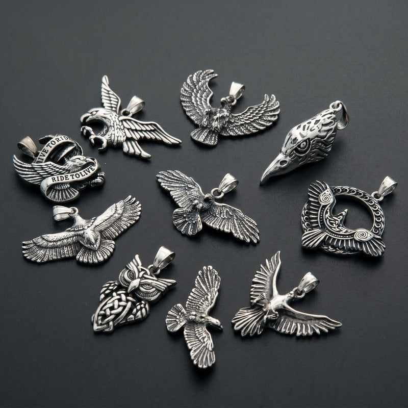 Punk Style Bird Of Prey Eagle Pendant Retro Smeared Eagle Wing Owl Necklace