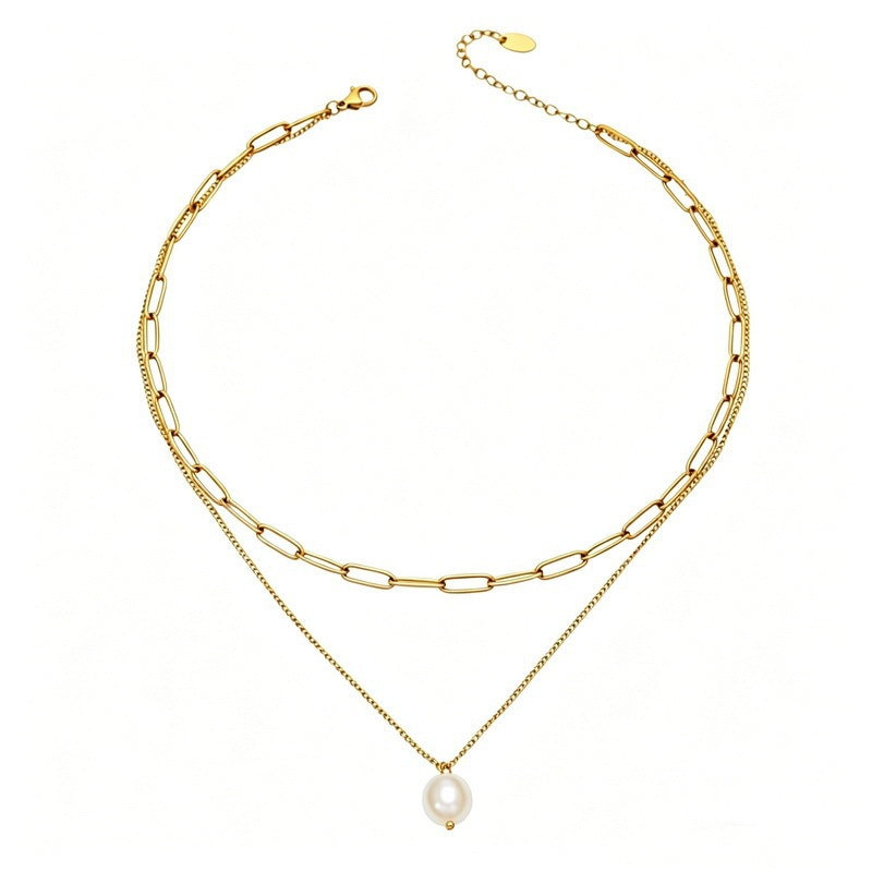 Double Layer Stacked Pearl Necklace Women's Back Chain Necklace