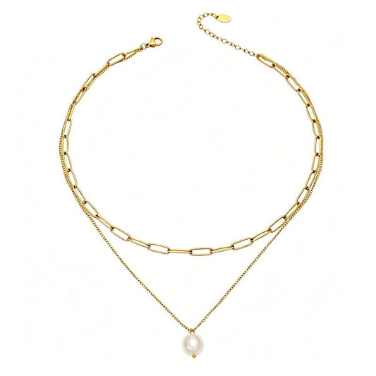 Double Layer Stacked Pearl Necklace Women's Back Chain Necklace