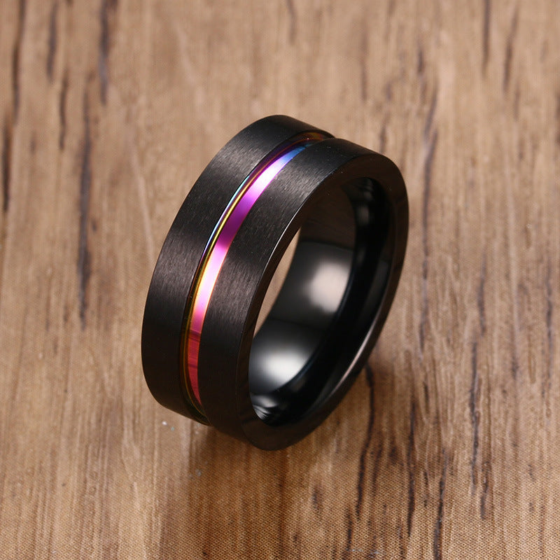 Men Rings Trend Titanium Steel Blue Joint Grooves Ring