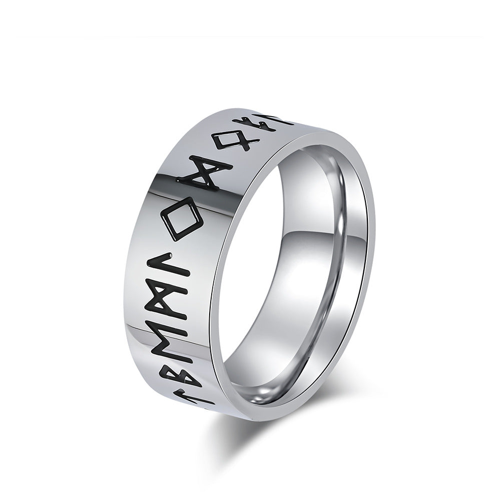Cross-Border Viking Text Titanium Steel Ring for Men