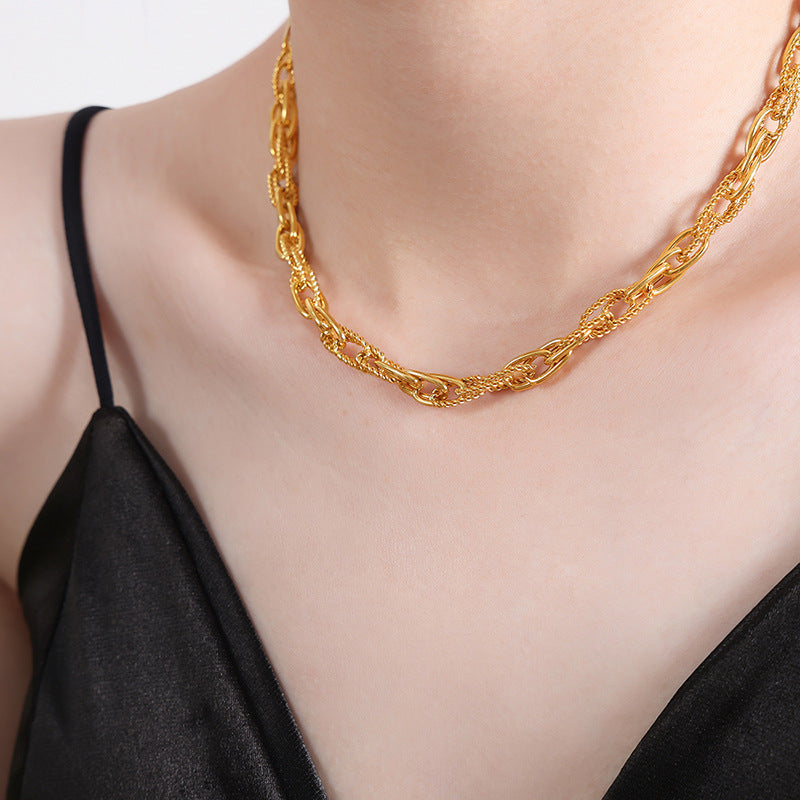 Golden Geometric Titanium Steel Jewelry Set for Women