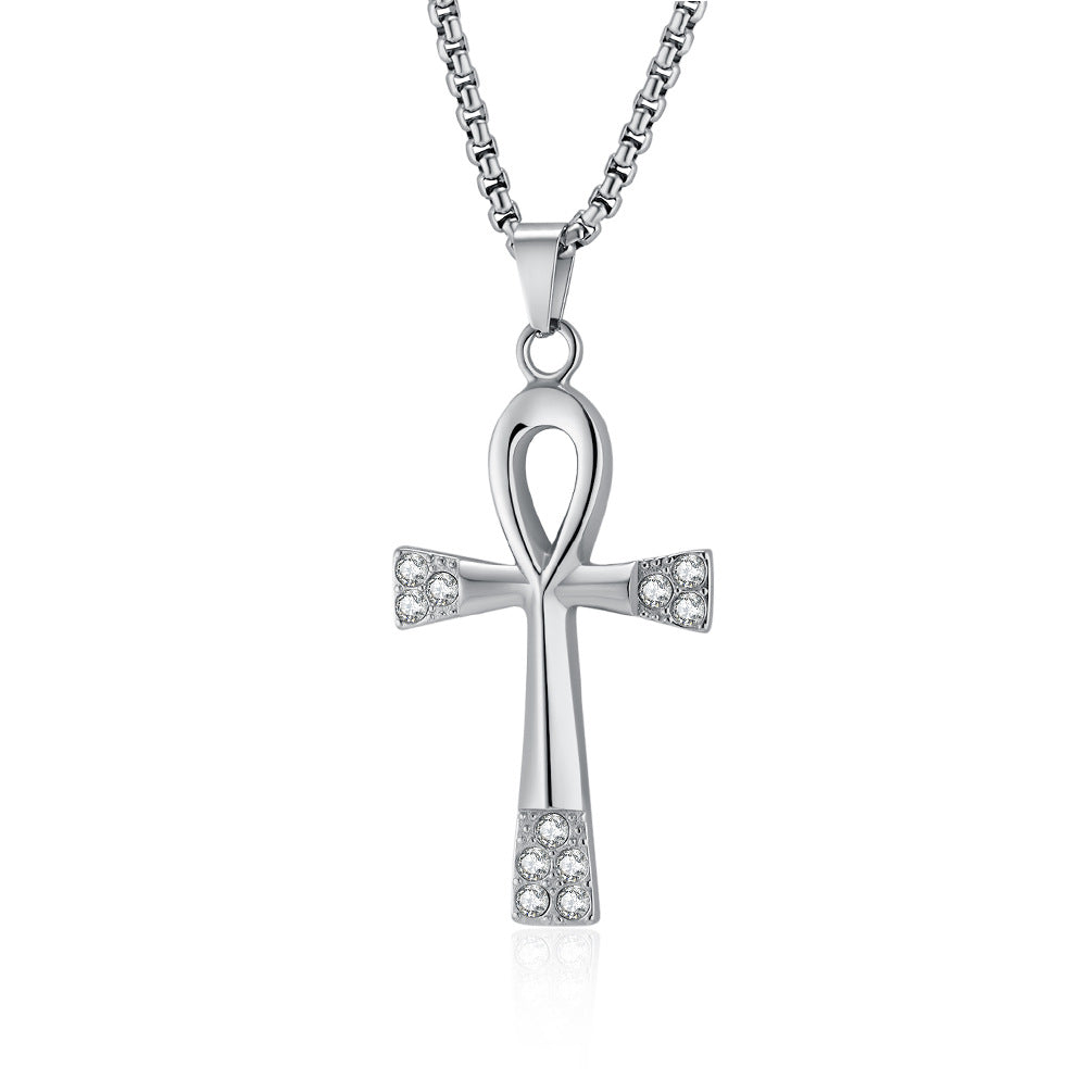 Planderful Ancient Egyptian Anka Cross Necklace Titanium Steel For Men Niche Design Pendant