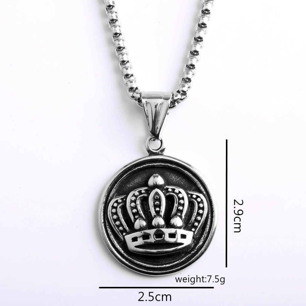 Vintage Crown Stainless Steel Pendant Necklace