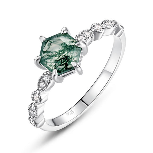 Planderful Jewelry Hexagonal Sterling Silver Agate Ring Inspired By Geometric Minimalism For Everyday Luxury