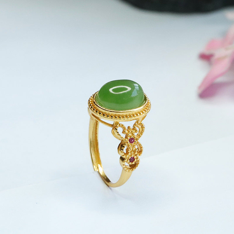 925 Sterling Silver Hetian Jasper Butterfly Ring