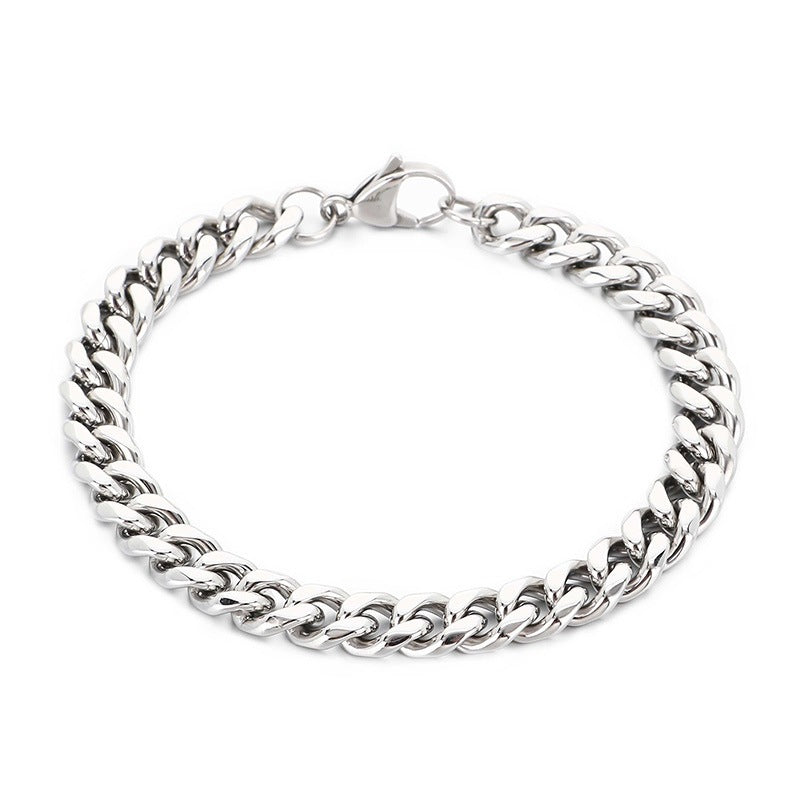Titanium Steel Cuban Chain Bracelet – Commuter Stainless Steel Unisex Round Grinding