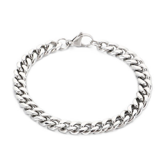 Titanium Steel Cuban Chain Bracelet – Commuter Stainless Steel Unisex Round Grinding