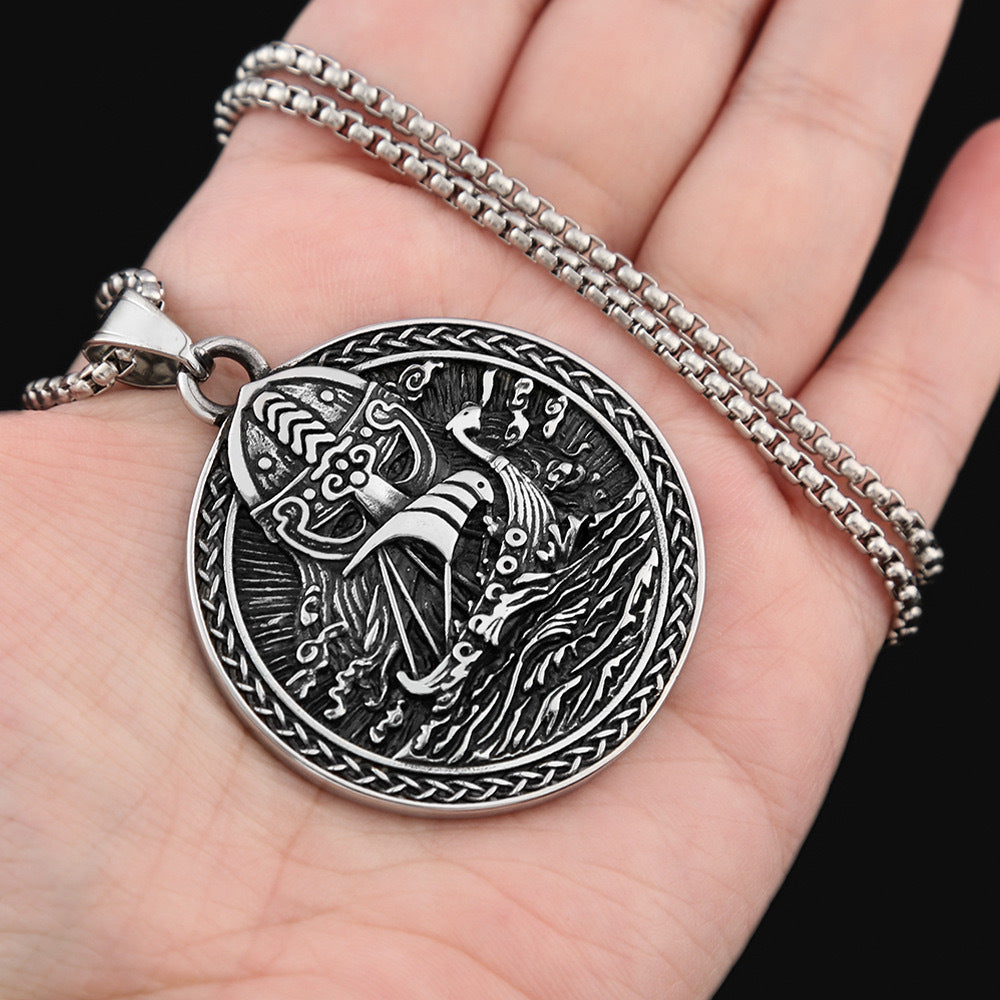 Planderful Everyday Genie Viking Ship Necklace - Titanium Steel Pendant For Retro Fashion Lovers