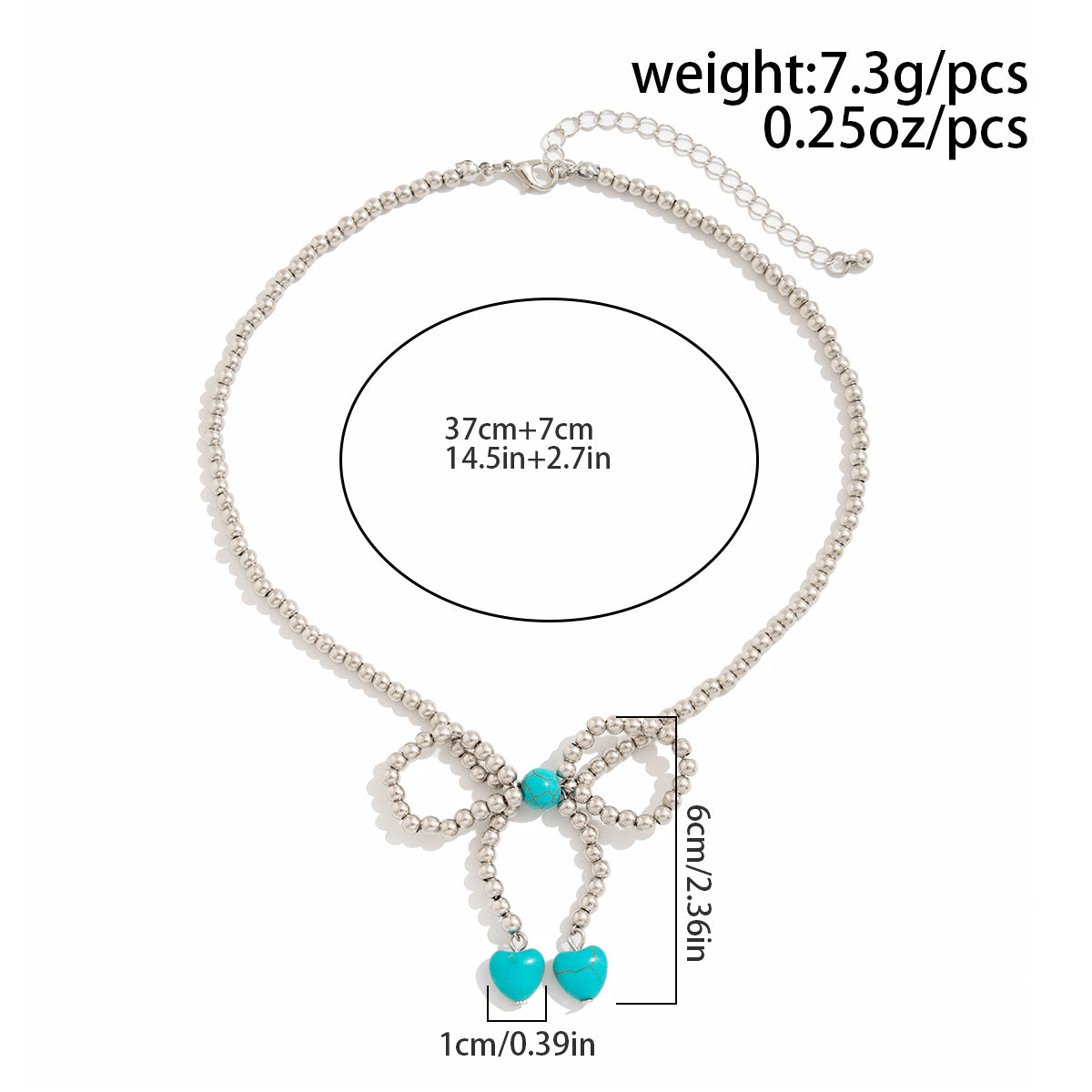 Retro Beaded Bow & Turquoise-Style Pendant Necklace