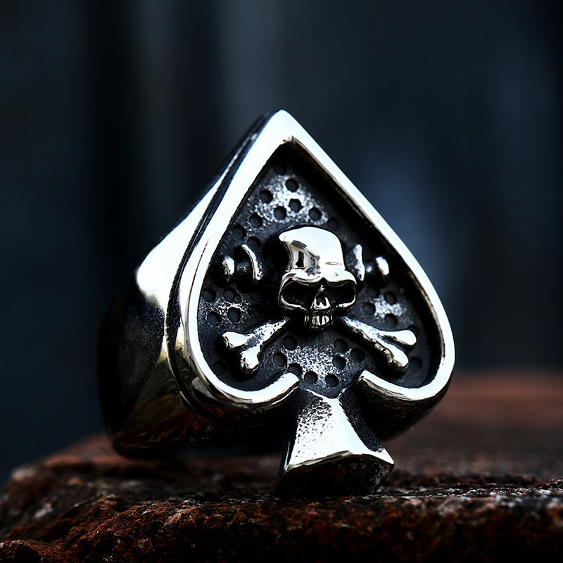Titanium Steel Men's Retro Punk Spade Skull Ring - Wholesale Stainless Steel Jewelry