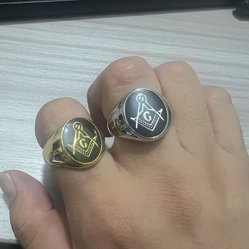 Planderful Everyday Genie Hip Hop Ring For Men Titanium Steel Gold Plated Freemason Design