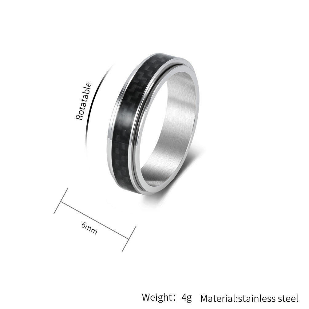 Carbon Fiber Spinner Stainless Steel Ring Unisex