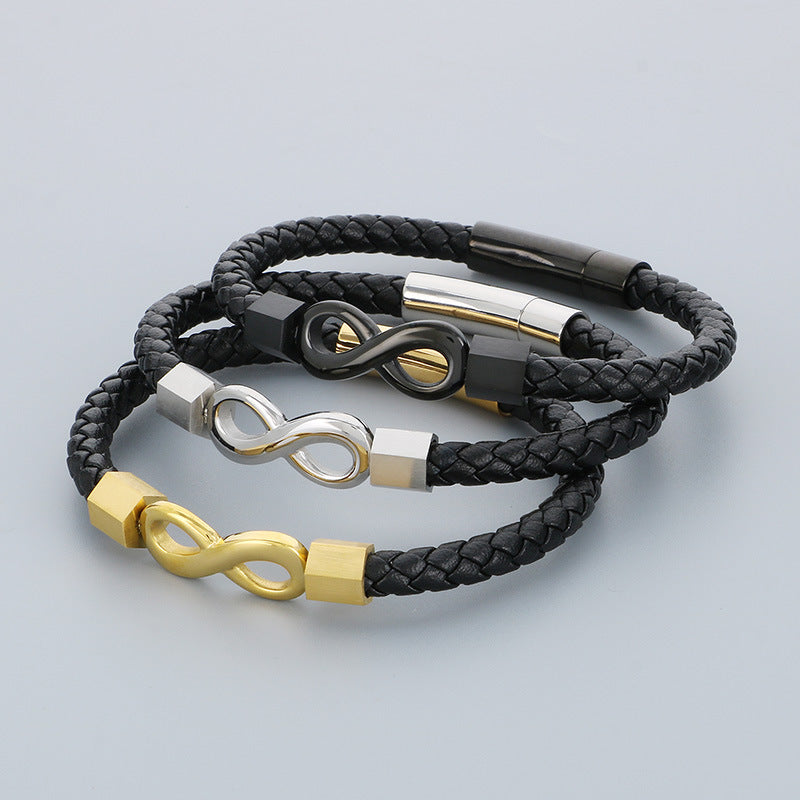 Planderful Infinity Symbol Leather Bracelet For Men