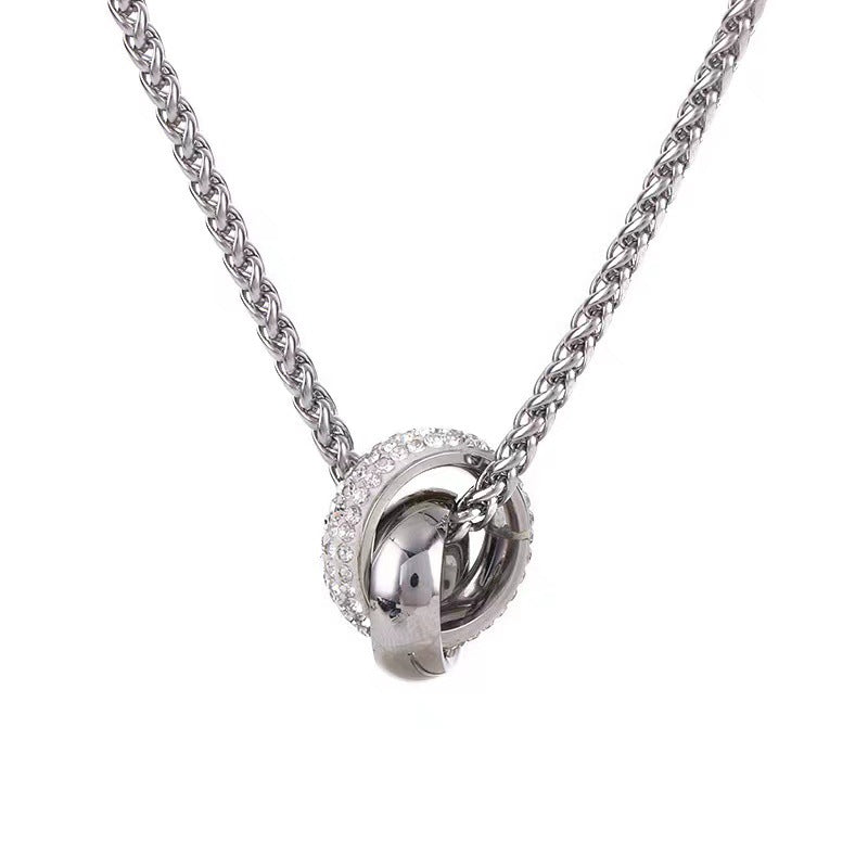 Planderful Everyday Genie Titanium Steel Double Hoop Ring Necklace For Men Crystal Pendant Trendsetting Accessory