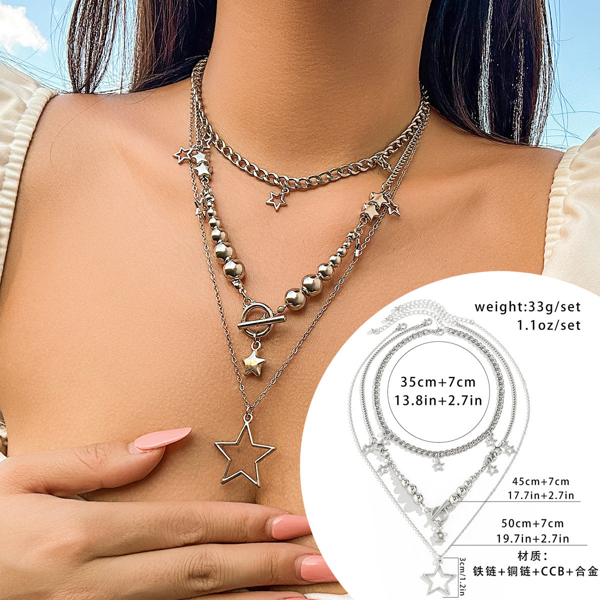 European and American Fashion Jewelry, Trendy Star Tassel Necklace Set, Women's Hip-hop Accessory