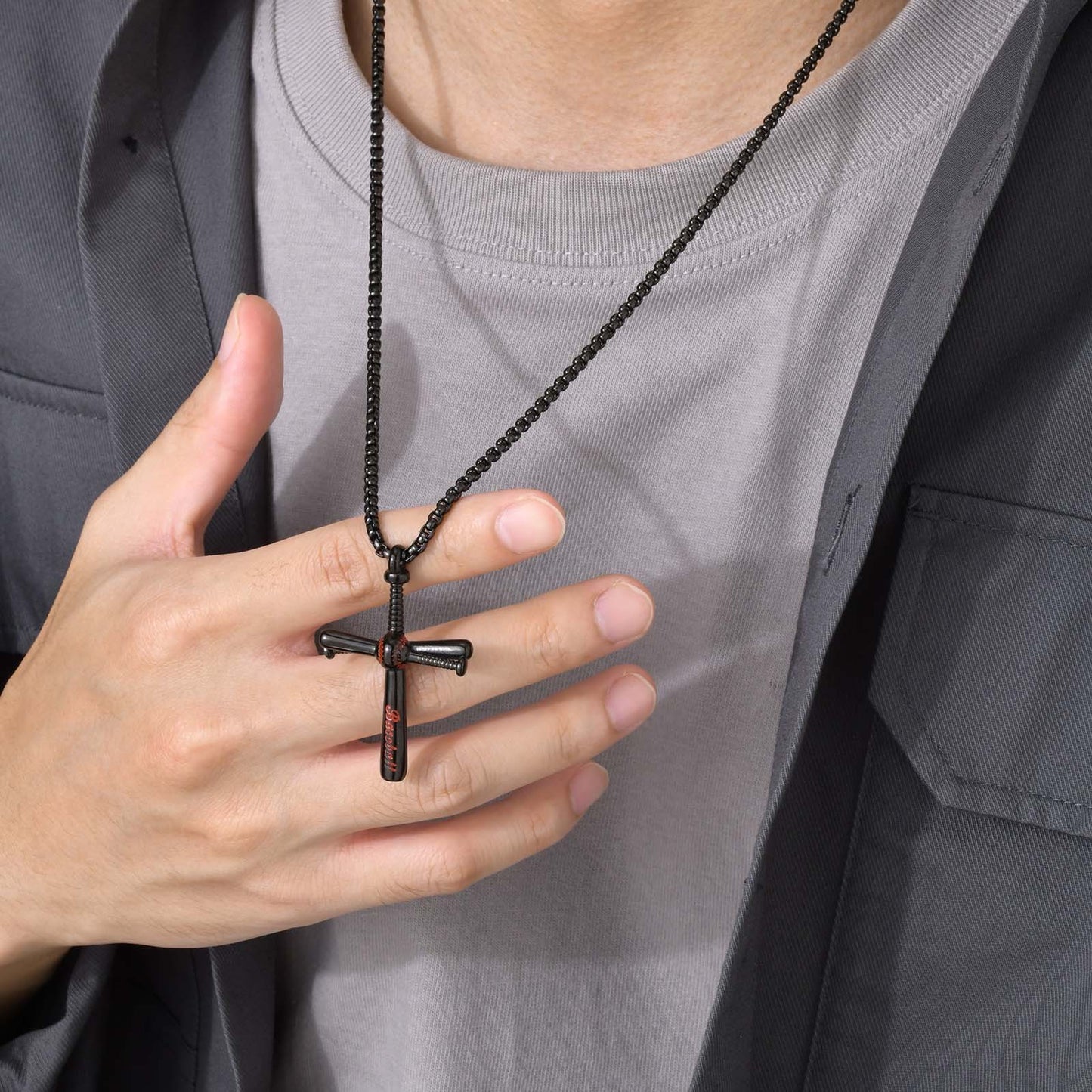 Stainless Steel Baseball Cross Pendant Necklace for Men