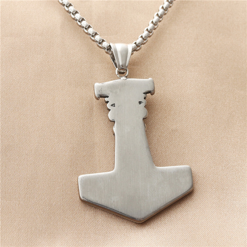 Titanium Steel Viking Raytheon Hammer Pendant Necklace - Trendy Punk Jewelry for Men