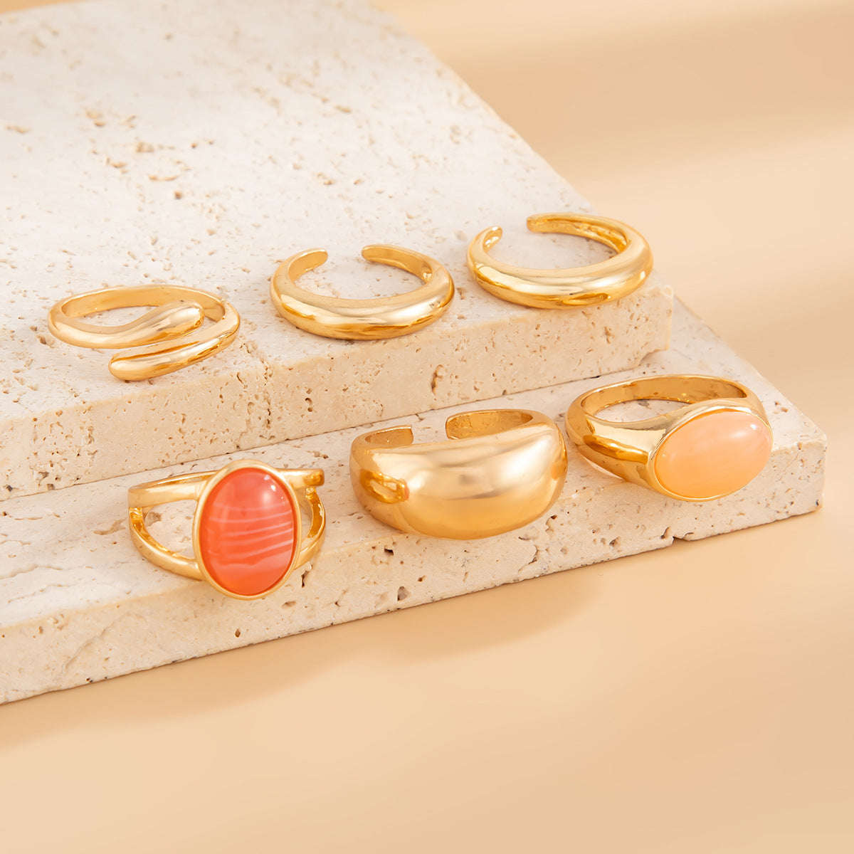 Planderful Vienna Verve Gemstone Ring Set Stackable Lava Rings For Bold Fashion Lovers Statement Jewelry