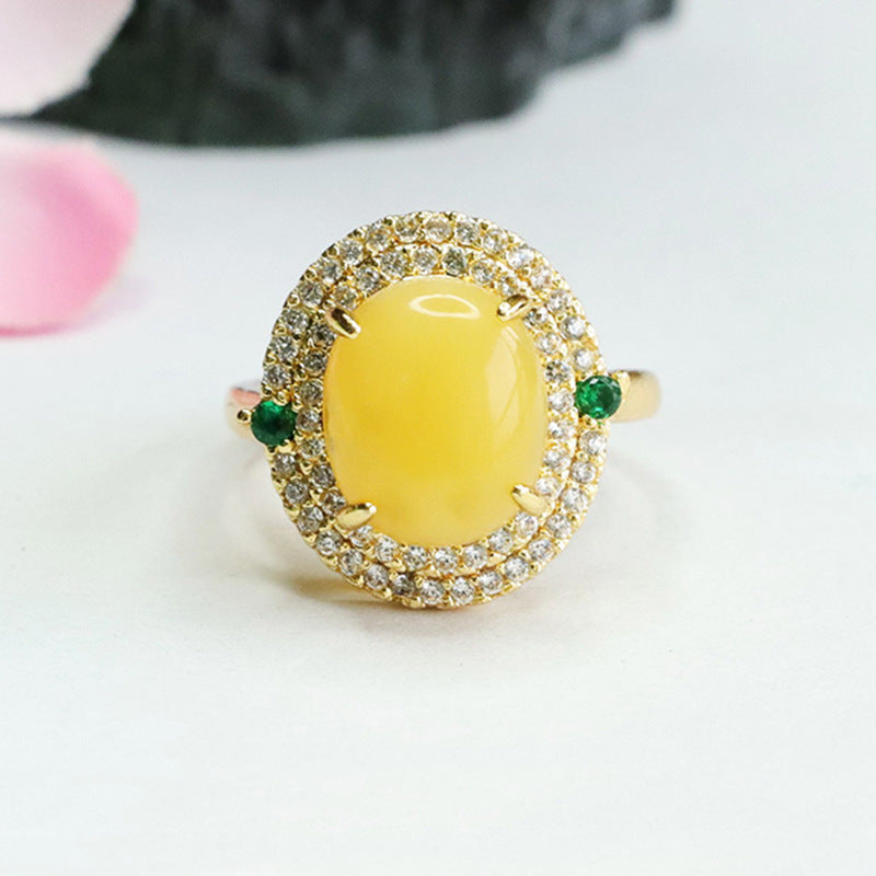 Honey Amber Beeswax Sterling Silver Halo Ring