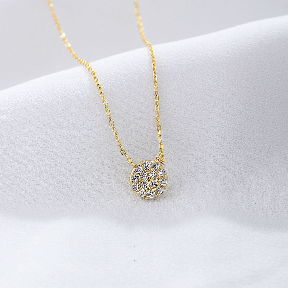 S925 Sterling Silver Classic Round Micro-Inlaid Zircon Pendant Necklace Amazon Hot-Selling Models