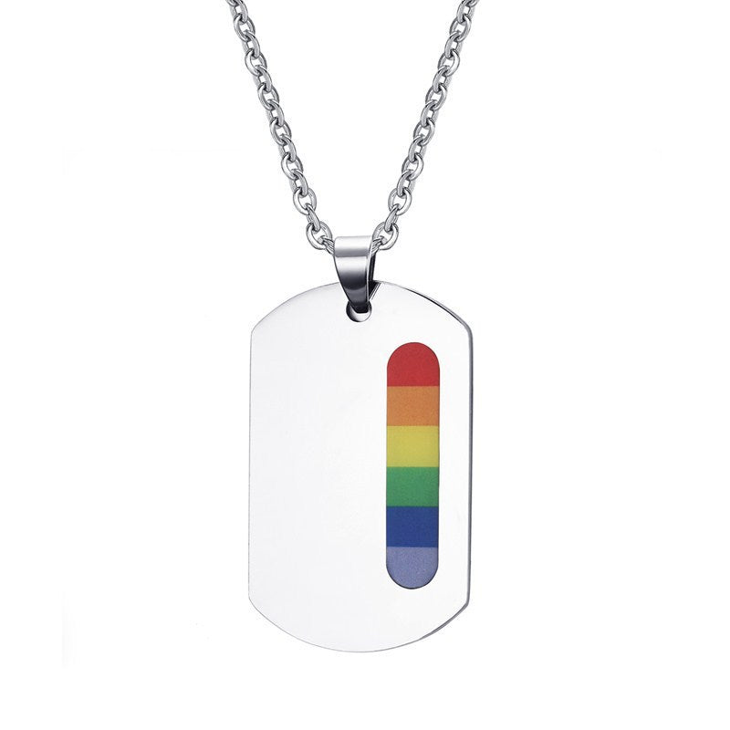 Rainbow Pendant Dog Tag Necklace Titanium Steel Jewelry