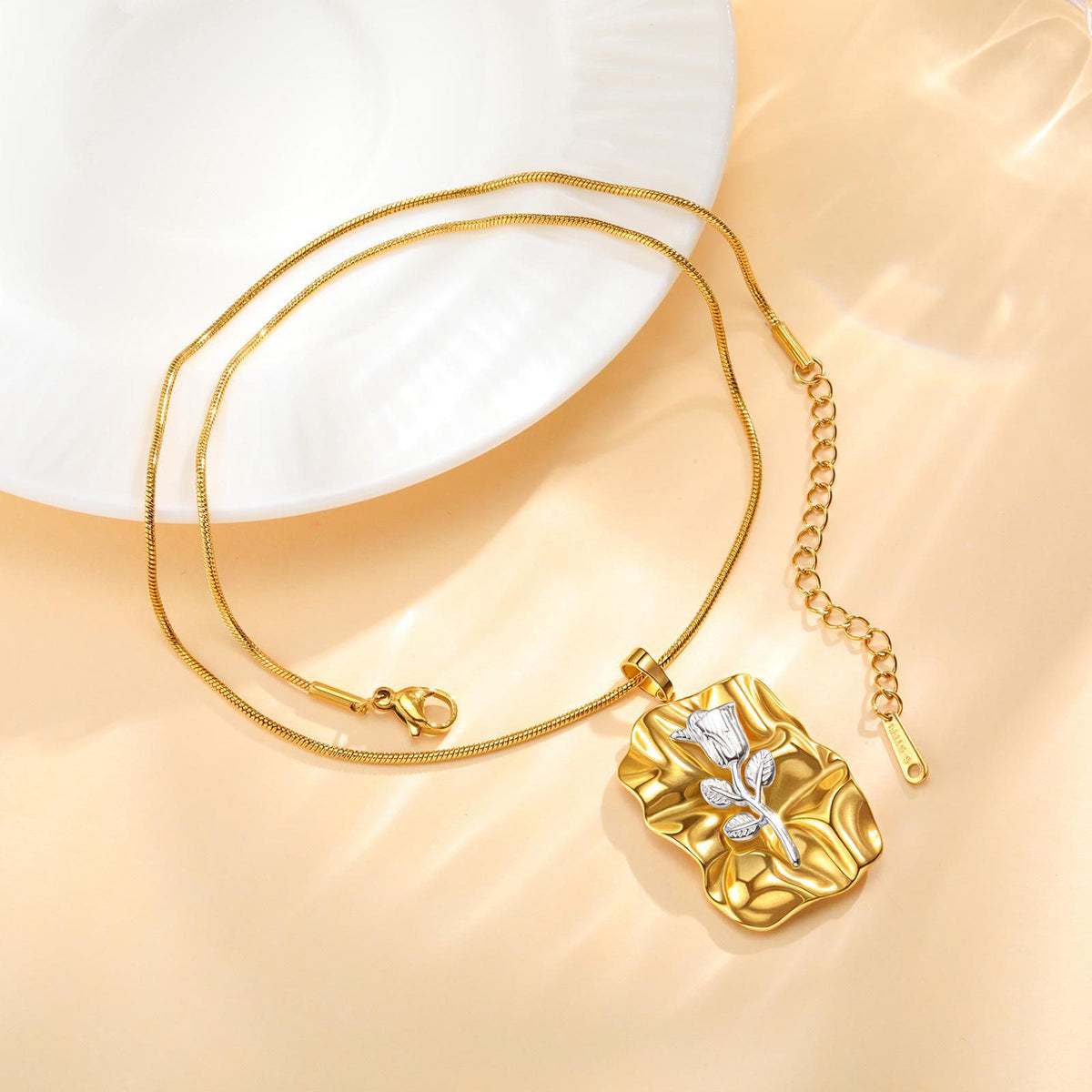 Rose Textured Stainless Steel Necklace