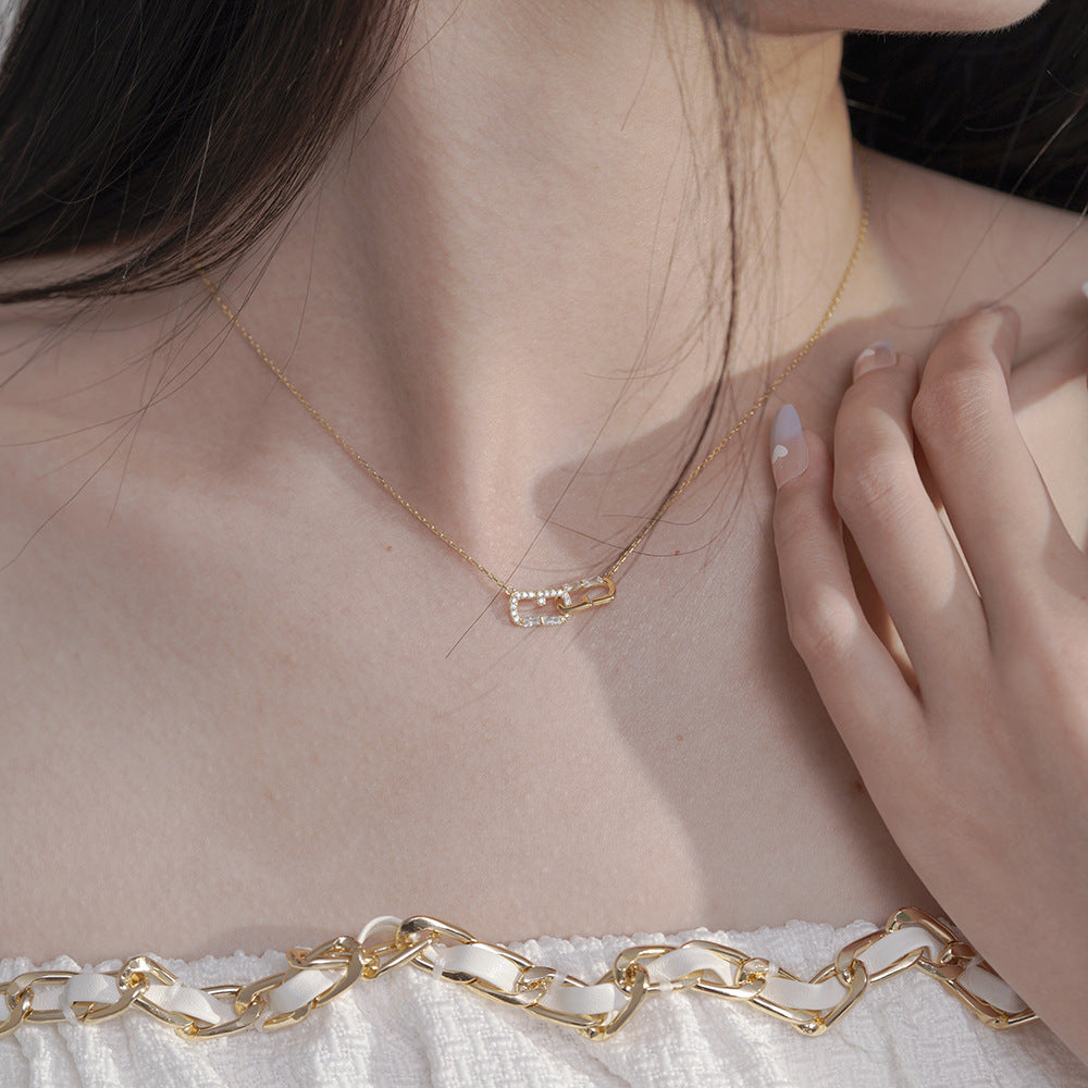 S925 Sterling Silver Necklace Women's Double Ring Buckle Design