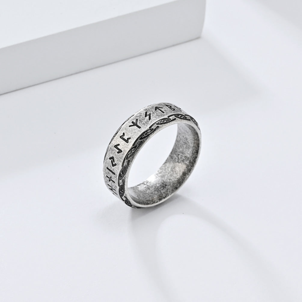 Nordic Retro Viking Text Titanium Steel Ring for Men