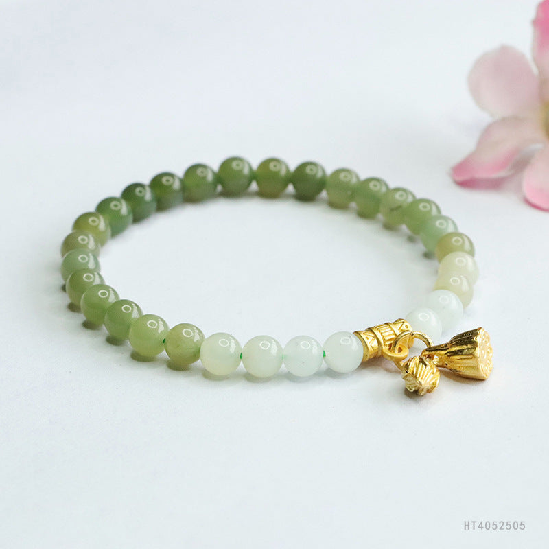 Gradient Qingshui Hetian Jade Lotus Bracelet