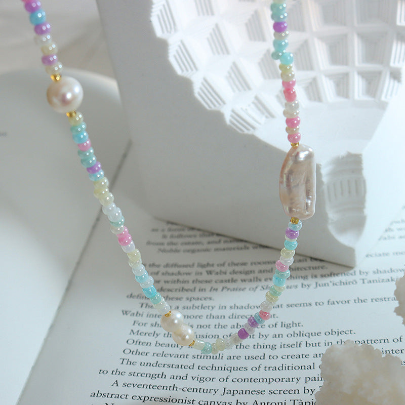 Gentle Fashion Personalized Jewelry: Unique Freshwater Pearl & Glass Bead Necklace