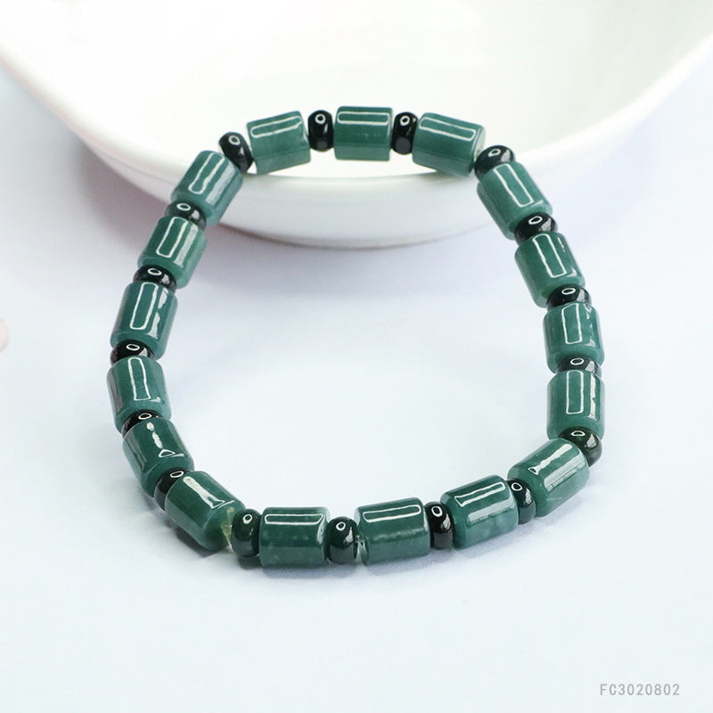 Blue Water Jadeite Cylinder Bead 7 mm Beaded Bracelet